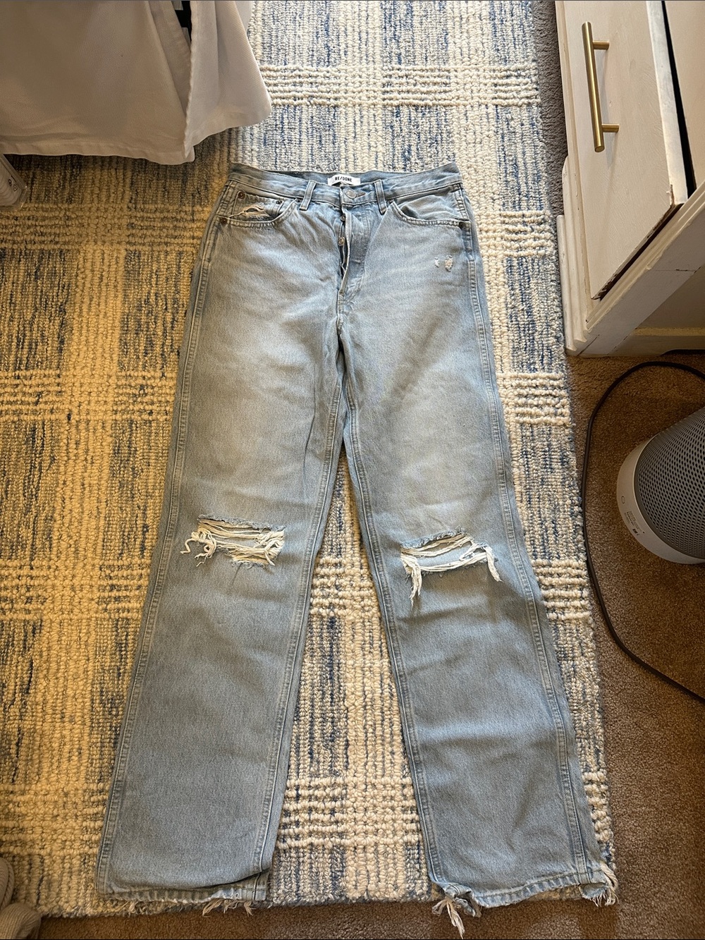 Re/Done Light Blue Distressed Straight-Leg Jeans